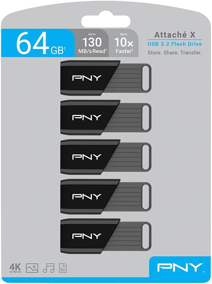 PNY 64GB Attaché X USB 3.2 Gen 1 Flash Drive, Advanced Performance Up to 130MB/s Read, Everyday Data Store & Transfer, Reliable Portable Storage, Durable, Type-A, Computers, Laptops, Desktops, 5-Pack - Image 3